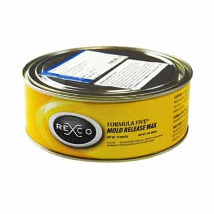 En rund gul metaldåse mærket Formvoks FORMULA FIVE® med et sort og hvidt logo står på en hvid baggrund. Ideel til marineforsyninger, fås nu på boatkitshop.com.